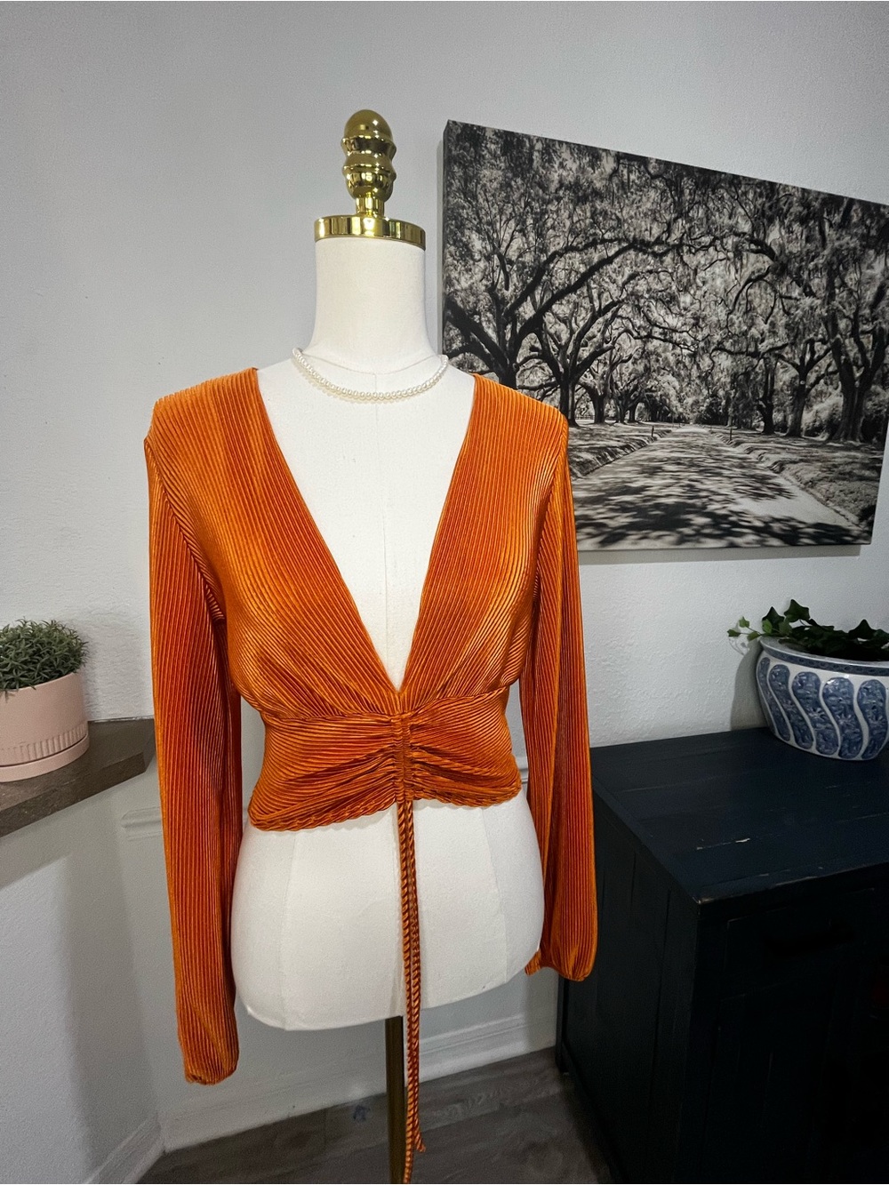Windsor Ribbed silky Ruched Crop Top - Burnt Orange in Small